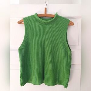 Green Vintage Esprit Cotton Linen Mock Neck Cropped Top Size Medium